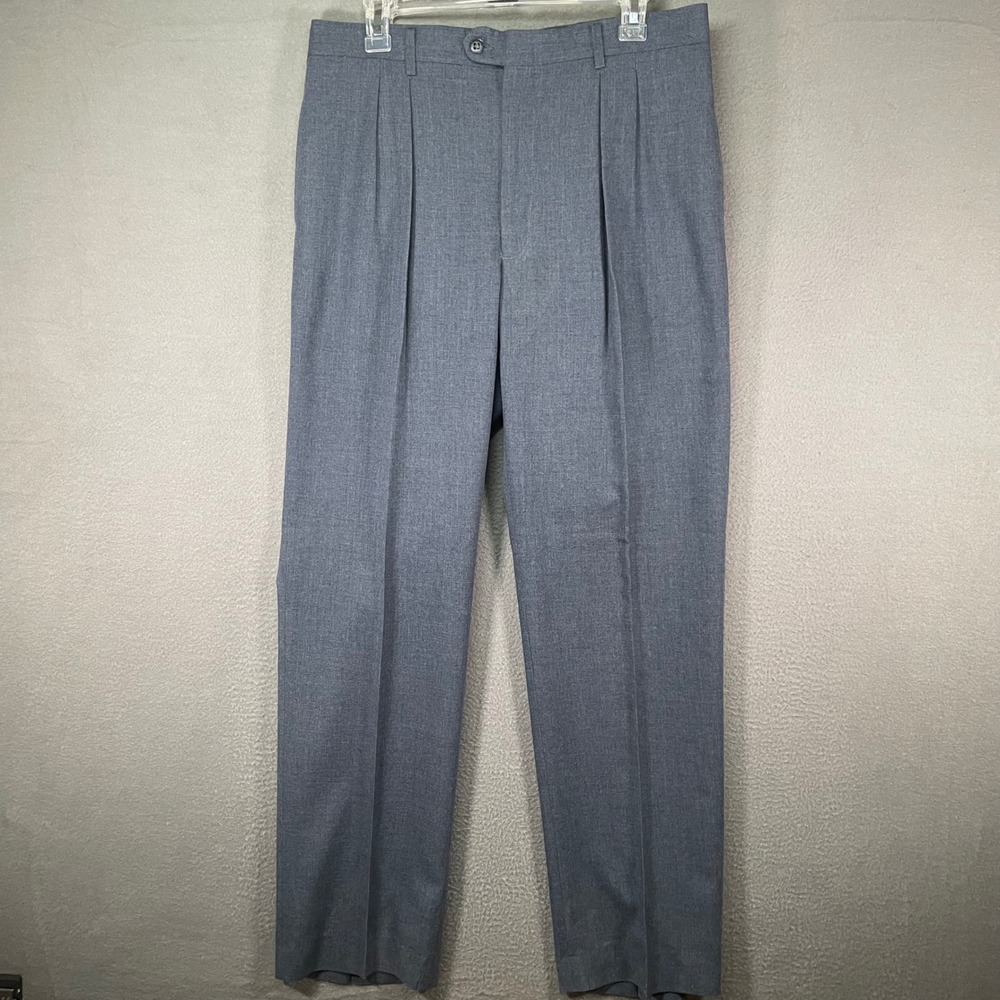 Unbranded Dress Pants Mens 34x31 Gray Excellent Pleated Straight Leg Slacks‎